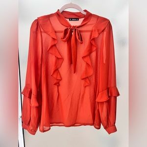Orange Shein Work Blouse with Ruffles